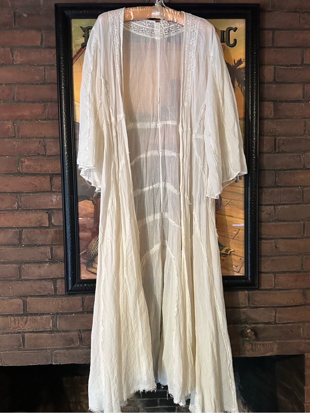 Free People gauzy raw edge duster coverup kimono marshmallow white ethereal